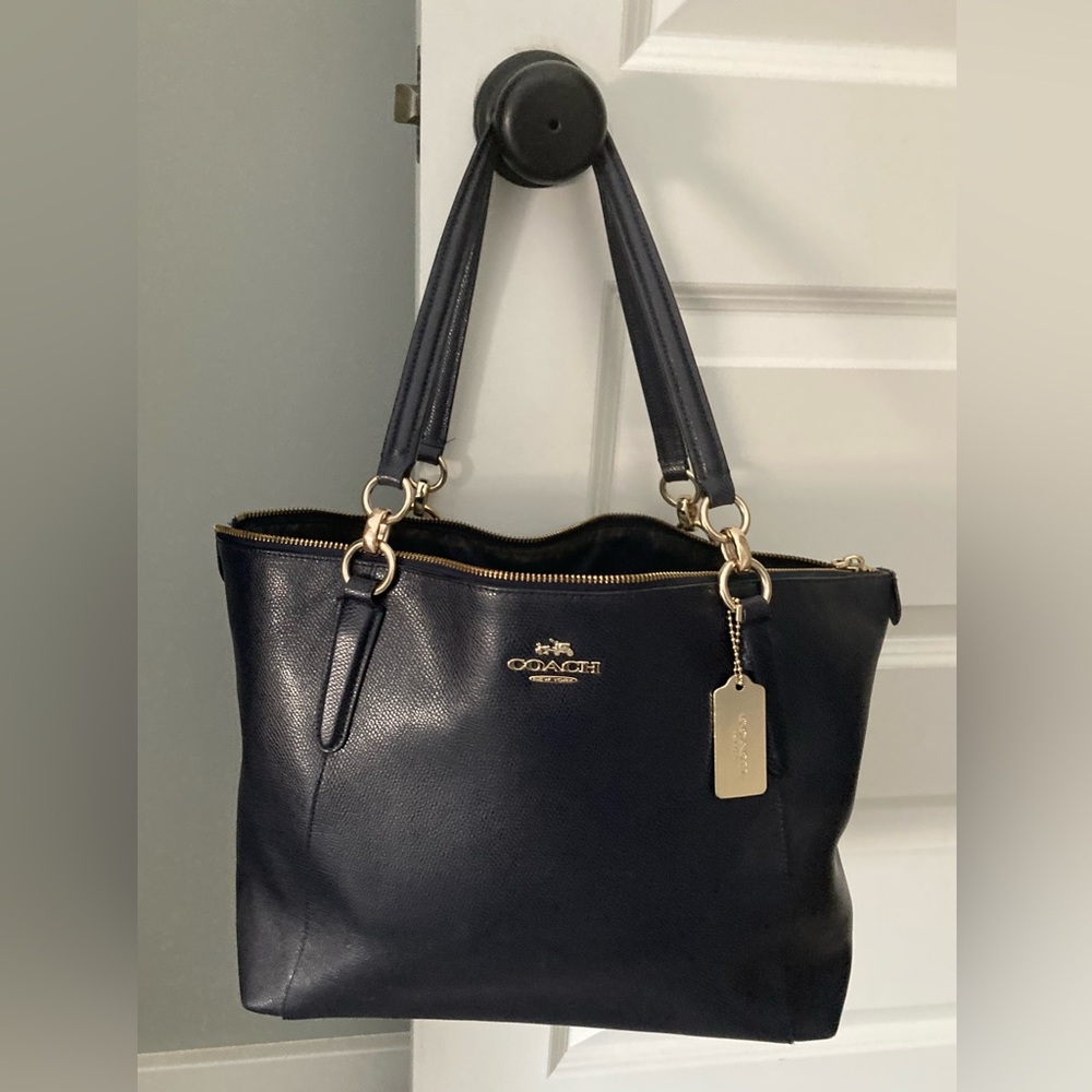Coach Navy Blue with gold hardware/zipper purse handbag